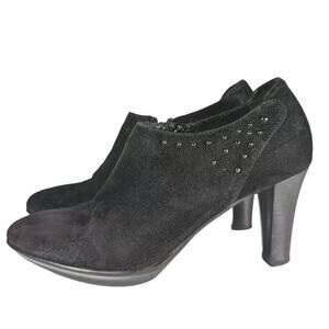 Aquatalia by Marvin K. Black Rosy Suede Ankle Bootie Italy 7.5 Metal Stud